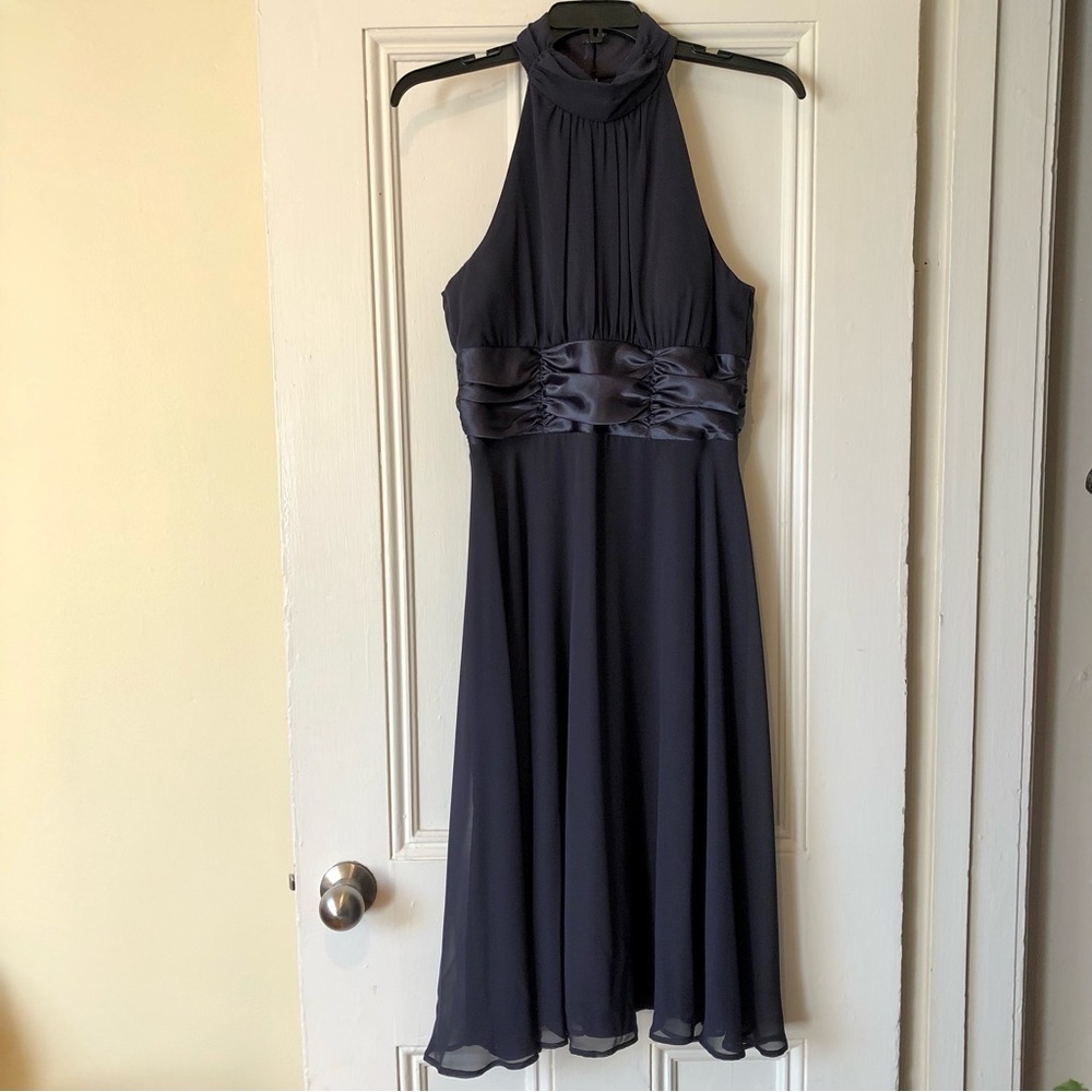 Grey-Teal Halter-style Midi Cocktail dress